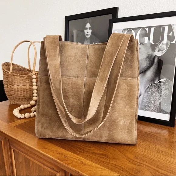 SOLD ❌ GENUINE LEATHER SUEDE LJS SHOULDER TOTE BAG #0312 - Picture 4 of 10